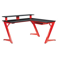OSP Home Furnishings AVA25-RD Avatar Battlestation L-Shape Gaming Desk with Carbon Top and Matte Red Legs